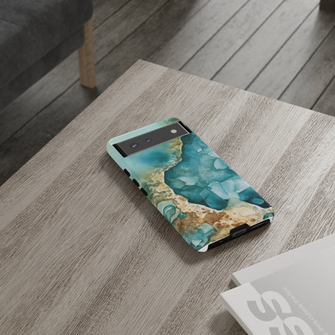 Aquamarine inspired Geode in Watercolor - Impact Resistant Phone Case